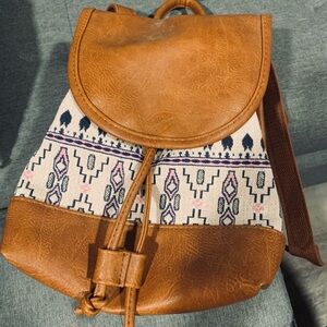 Brown and Cream Patterned Backpack